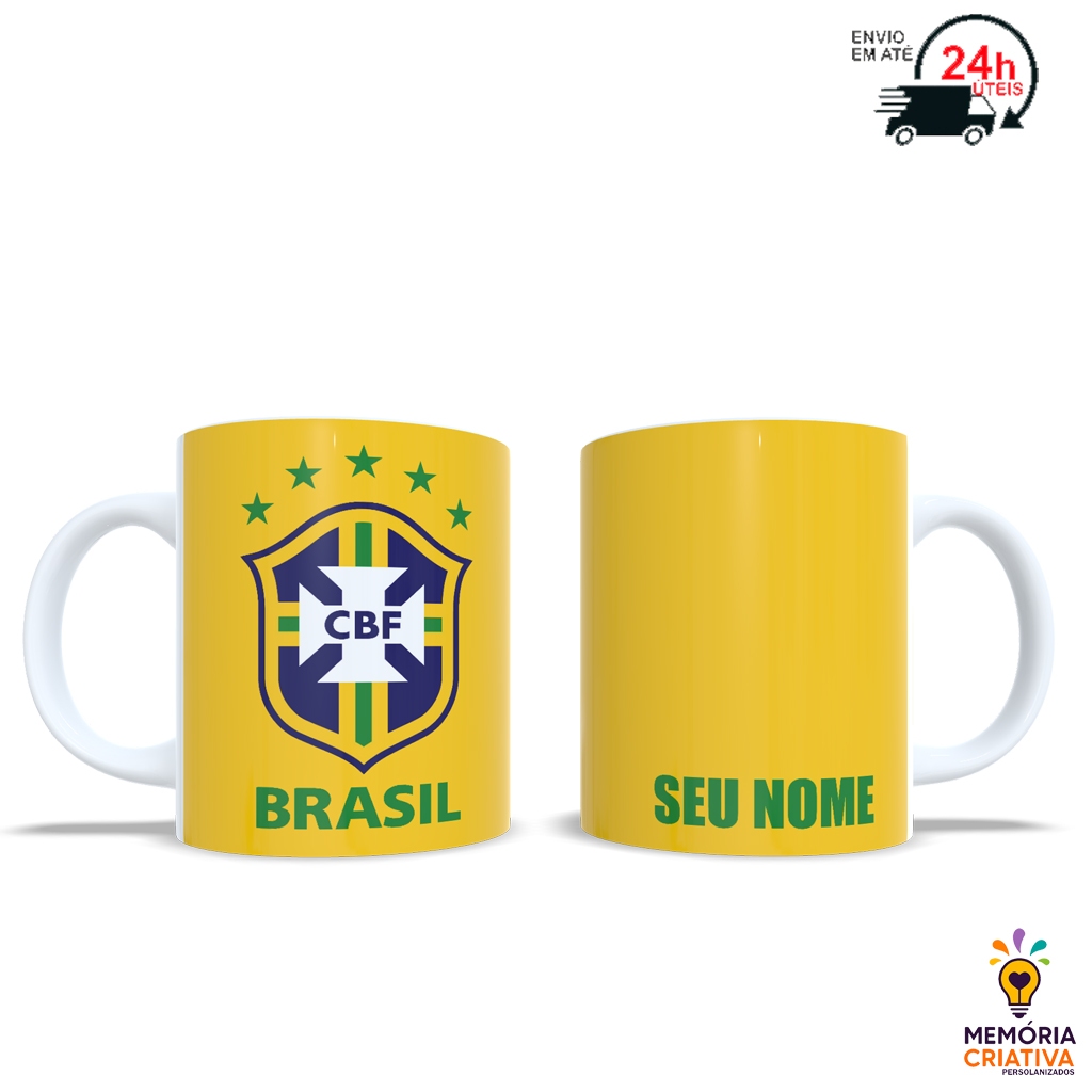 Caneca Brasil Seleção Brasileira Com Nome- Presente Criativo Copa Do Mundo Café