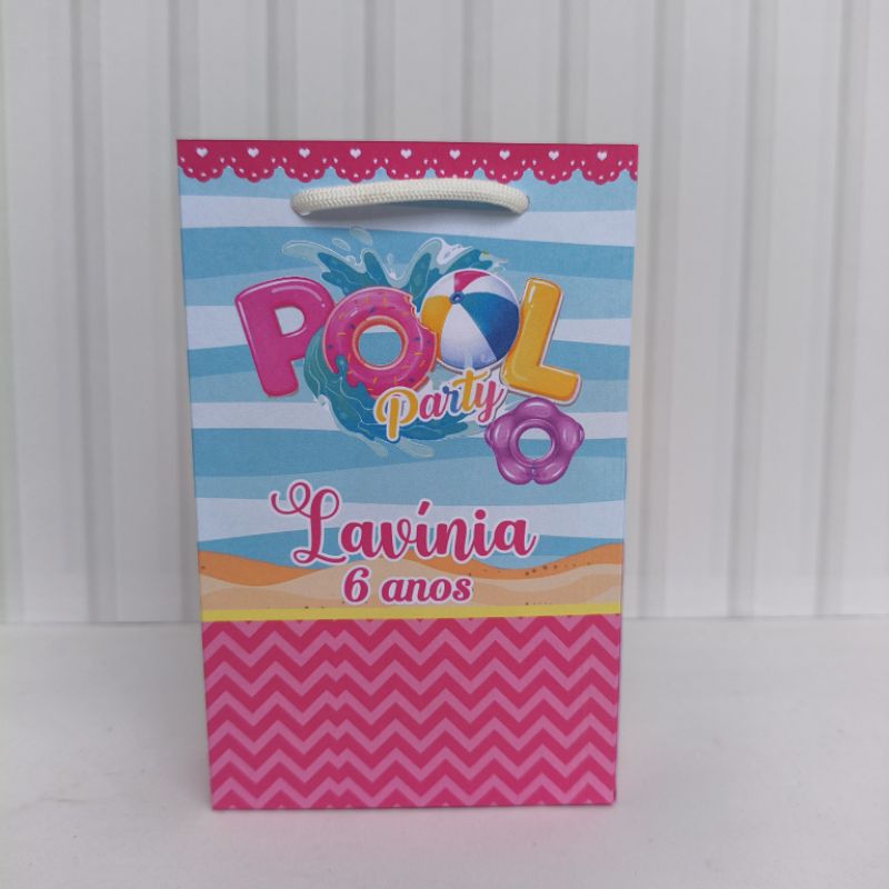 Sacolinha Personalizada Pool Party Menina Sacolinha Surpresa Lembrancinhas para Aniversario