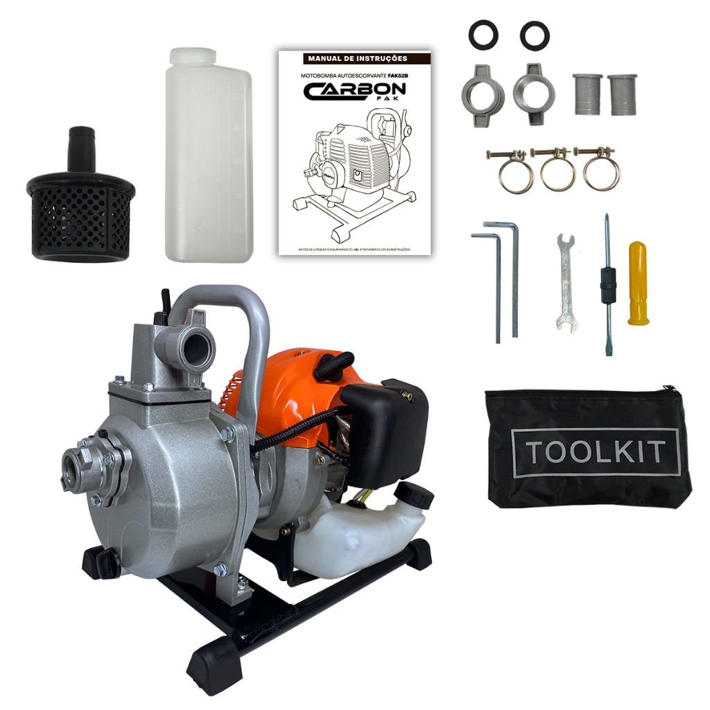 Motobomba Gasolina 1 Polegada 2,5HP 52CC 25MCA 8000L/H FAK52B Carbon FAK em Oferta na Shopee