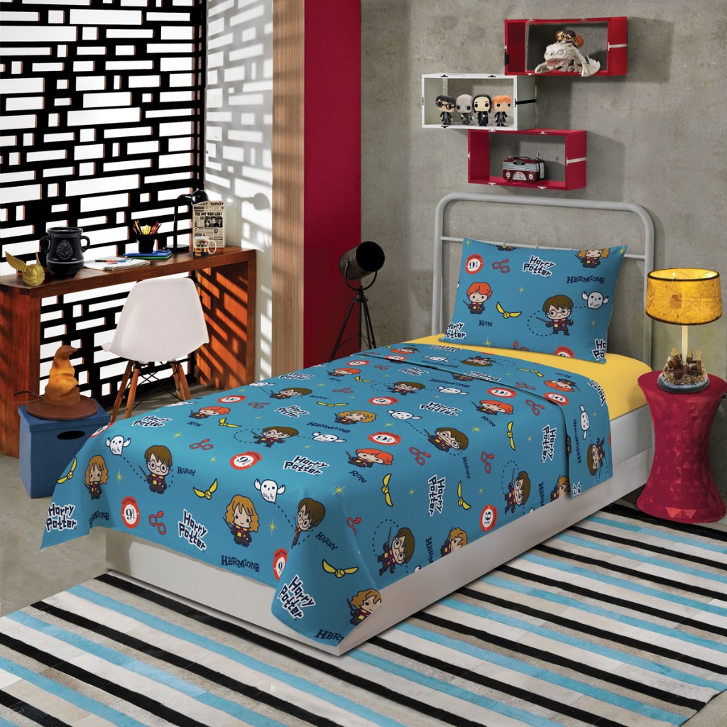 Jogo de Cama Menino 3 Peça Solteiro Infantil com Lençol Elástico Sobrelençol Capa de Fronha Estampada Personagens Disney