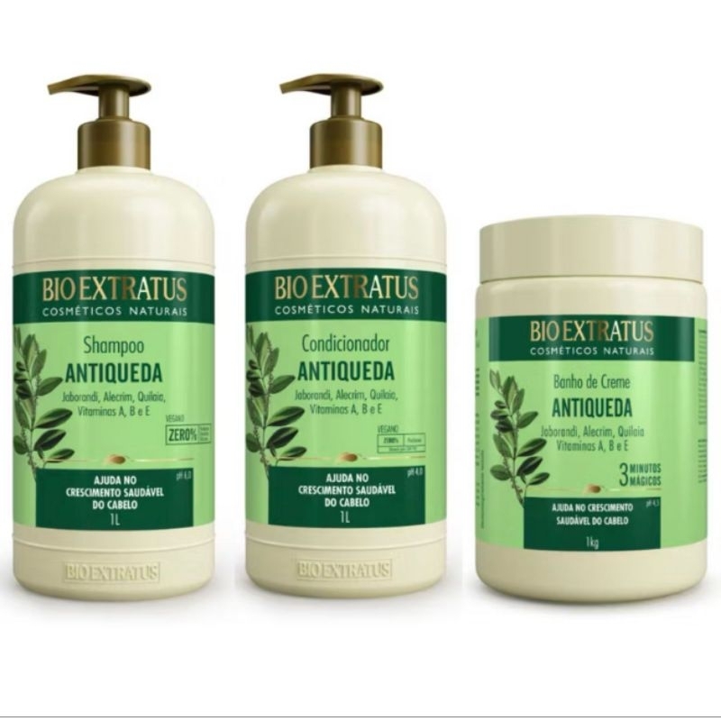 KIT JABORANDI SHAMPOO CONDICIONADOR BANHO DE CREME JABORANDI ANTIQUEDA 1L -BIO EXTRATUS em Oferta na Shopee