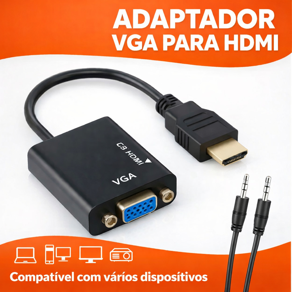 Adaptador VGA para HDMI com Áudio Conversor HD  VGA para HDMI 1080p para PC Notebook TV Monitor Projetor