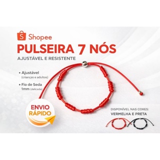Pulseira 7 Nós Vermelha ou Preta Kabbalah  Amuleto de Proteção Contra Mal Olhado Inveja Criança e Adulto Regulável em Oferta na Shopee