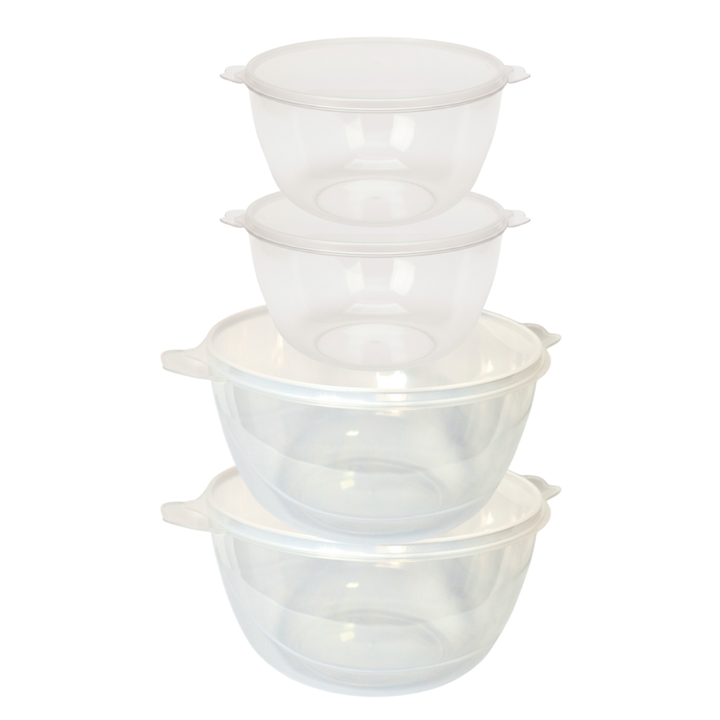 Kit Bowls Saladeiras Grandes 6L e 3L - 4 Unidades Plasticos Resistente Caçarola Bacia C/ Tampa Tigela
