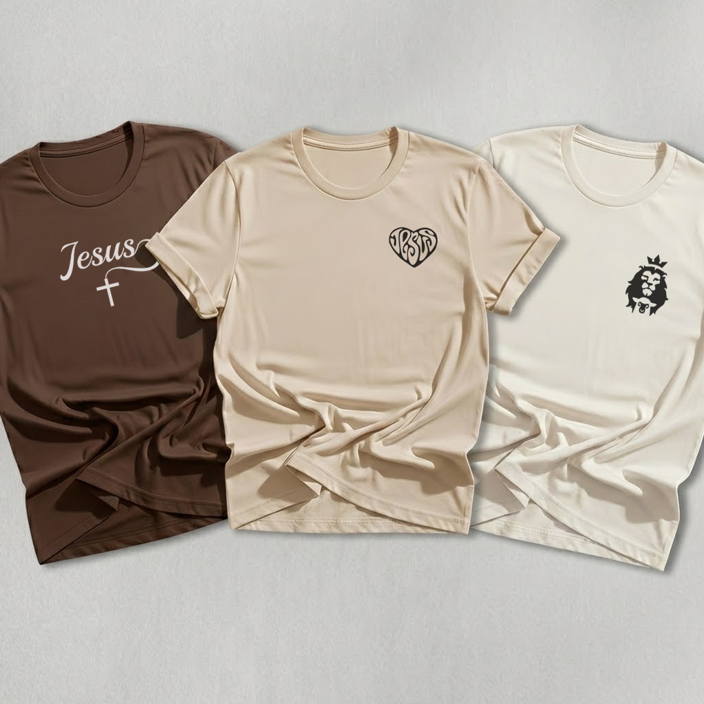 Kit 3 Camisetas Religiosas Unissex Estampada: Jesus Cruz -100% Algodão Confortável Estilo Moderna