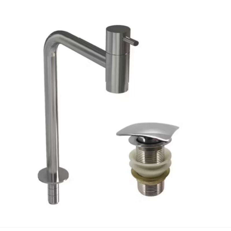 *PROMOÇÃO* Kit Torneira em Inox Escovado Bica Media e Válvula Click