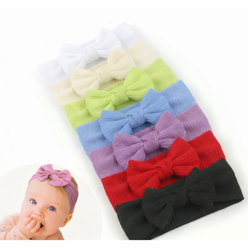 Laço de Cabelo Infantil Turbante de Bebê Macio Slim Faixinha Meia de Seda Ajustável 7 Unidades