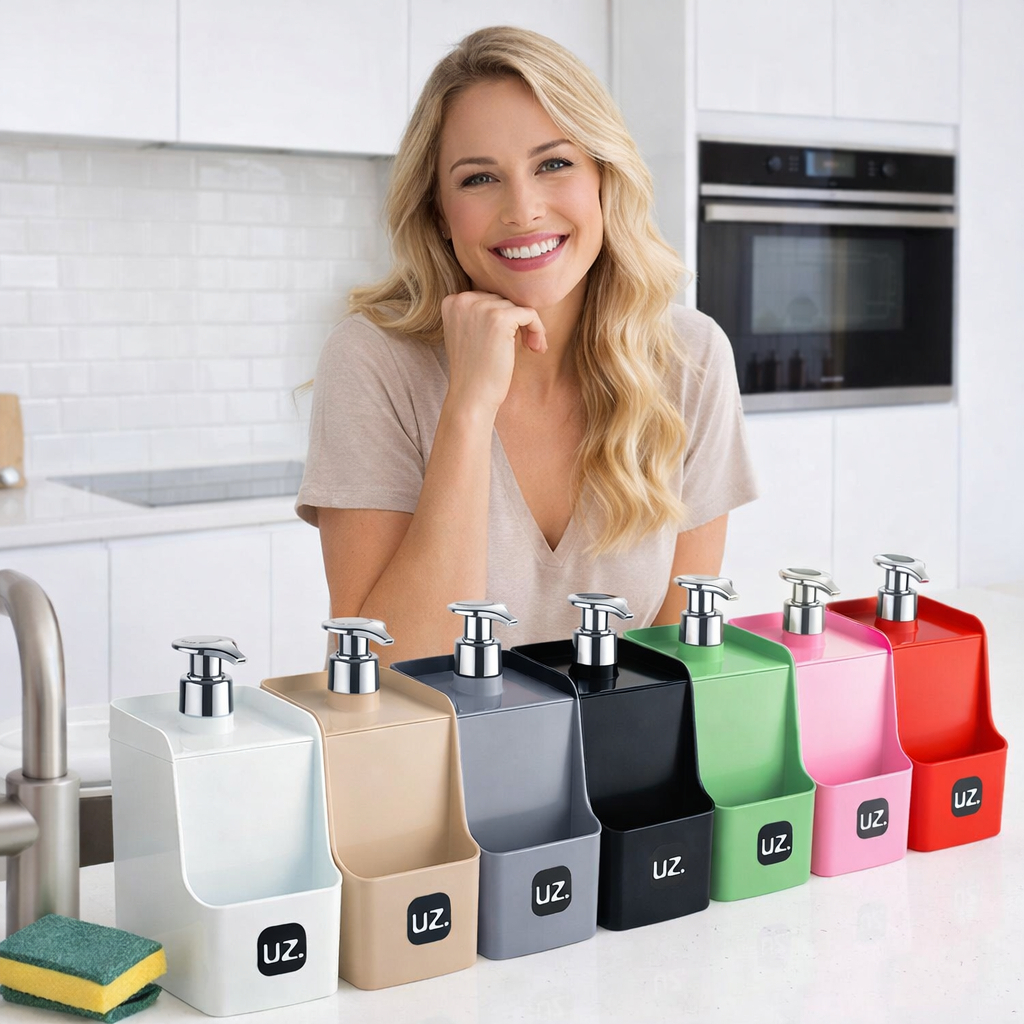 Dispenser Organizador Porta Detergente e Esponja com Válvula Cromada 500ml Cozinha Bancada Slim Uz Utilidades