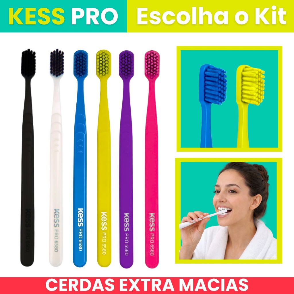 Pack Kit 2 Escovas Kess Cerdas Extra Macias Pro 6580 Escova Dental Importada