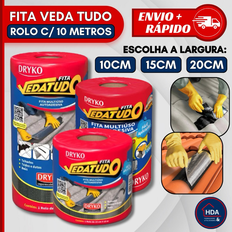 Fita Manta Asfáltica Rolo Veda Tudo Autoadesiva Alumínio Multiuso 10m  Larguras 10cm 15cm ou 20cm