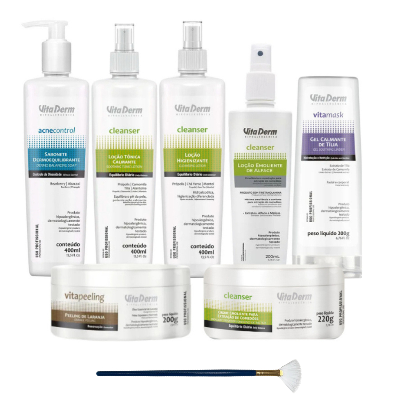Kit Limpeza de Pele Profissional Vita Derm Com Creme Extração Comedões