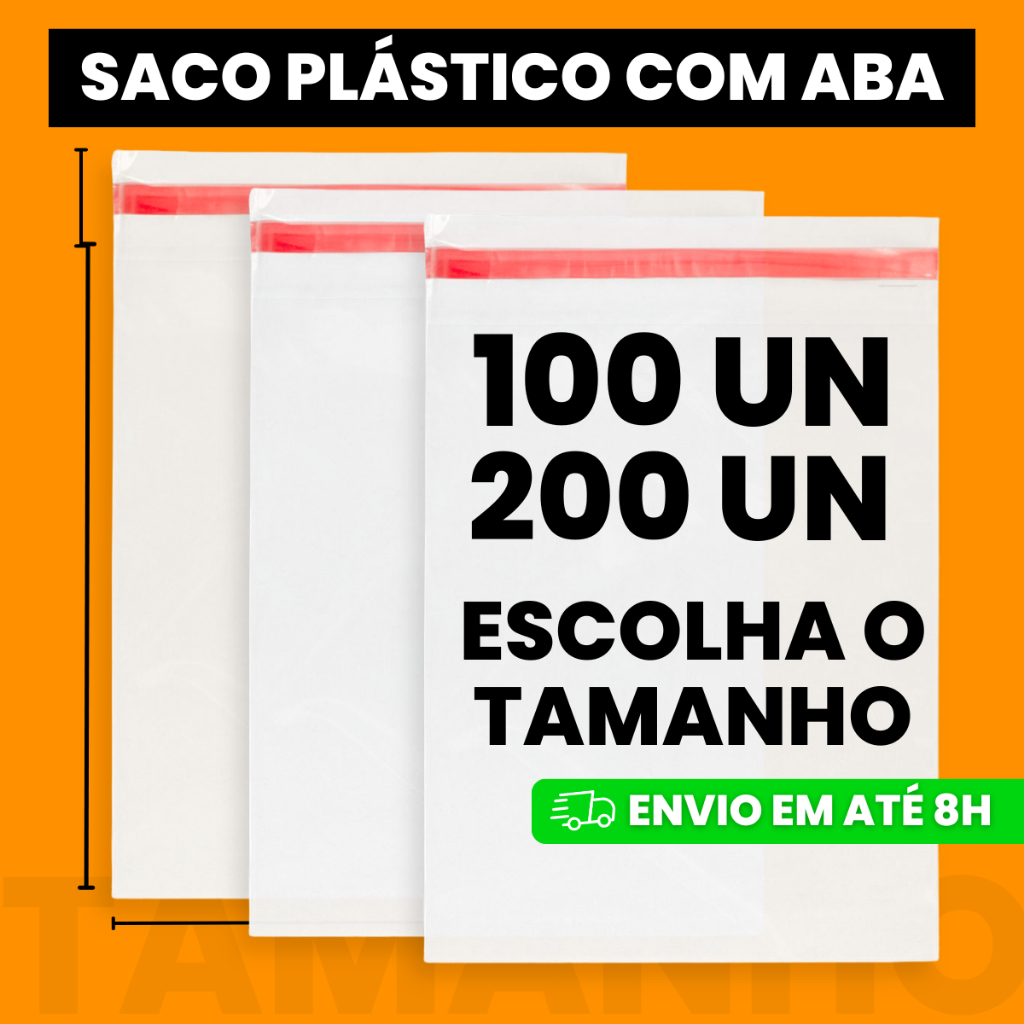 Saco Pp 100/200un Com Aba Transparente Adesiva Embalagem para E-commerce Lojas Papelarias em Oferta na Shopee