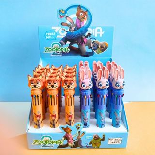 Caneta Esferográfica Zootopia 10 Cores Nick e Judy Rosto / Raposa e Coelho - Papelaria Fofa