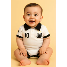 Body Bori Bebê Infantil Santos FC Camisa Polo Time de Futebol Oficial Licenciado Torcida Baby