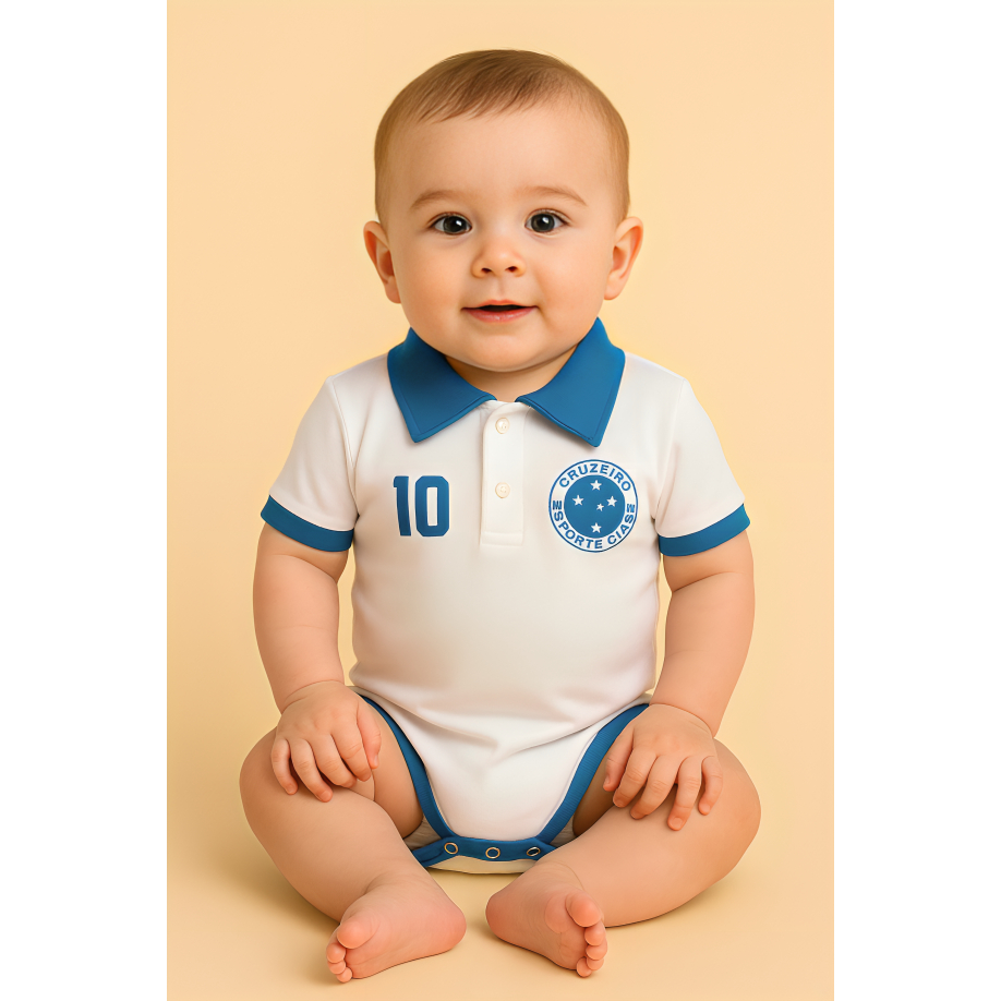 Body Bori Bebê Infantil Cruzeiro Camisa Polo Time de Futebol Oficial Licenciado Torcida Baby
