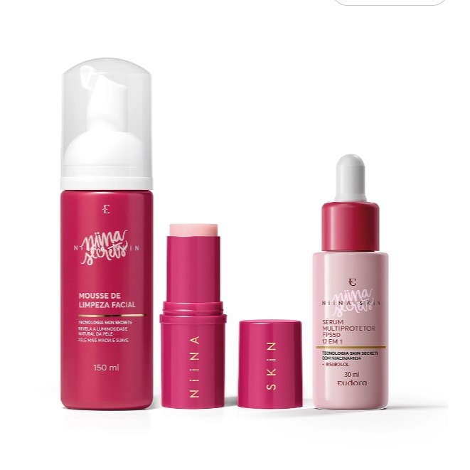 Combo Niina Skin: Mousse De Limpeza 150ml+Balm Hidratante 15g+Sérum Multiprotetor Facial 30ml Eudora