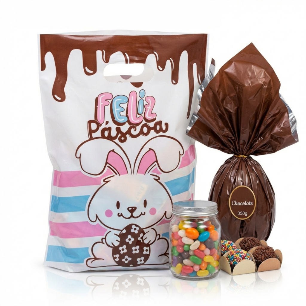 50 Sacolas Feliz Páscoa Coelhinho Embalagem Ovo Páscoa Chocolate Confeitaria em Oferta na Shopee