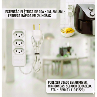 Extensão Elétrica 20A Bivolt Fio Reforçado 1m 2m 3m em Oferta na Shopee