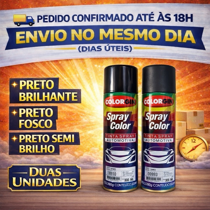 Kit 2 unidades Spray Automotivo Colorgin Preto Brilhante ou Fosco ou Semi brilho  300ml em Oferta na Shopee