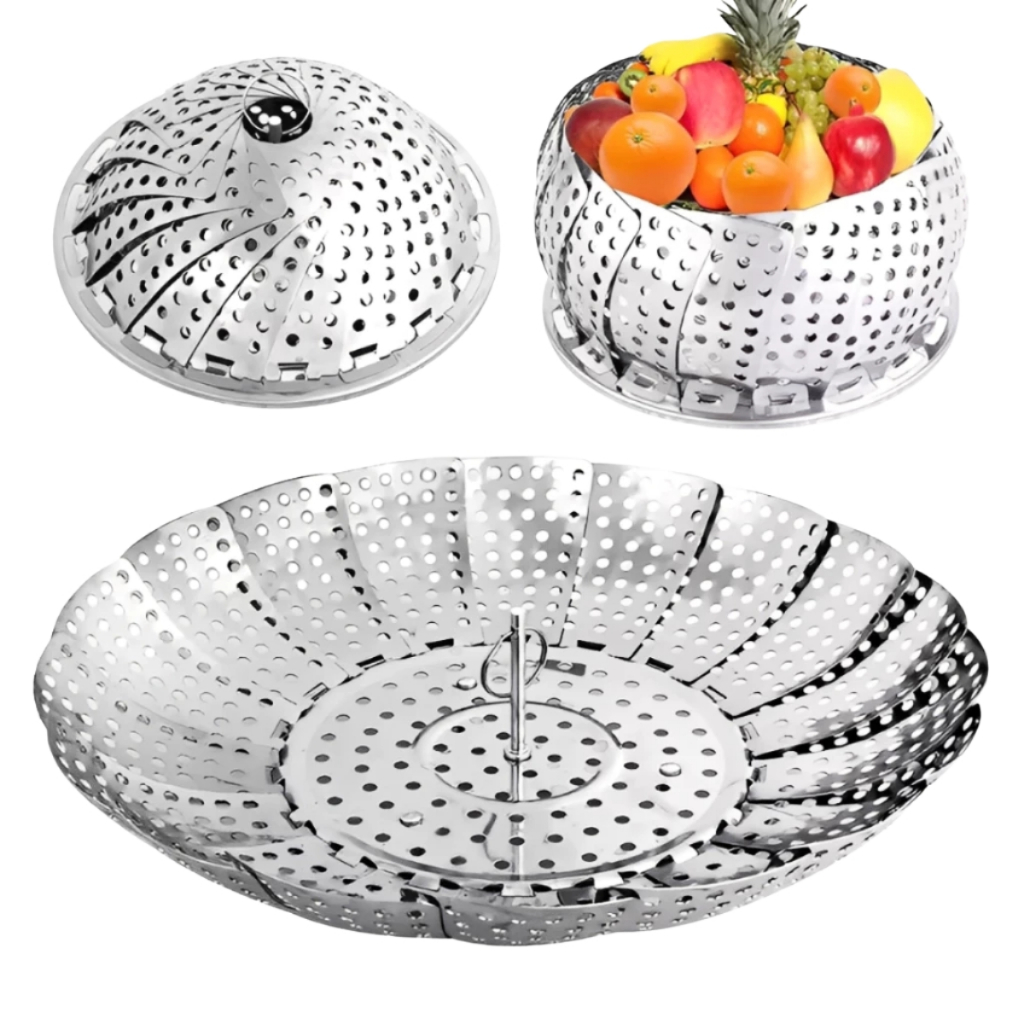 Imagem Cesto De Cozimento a Vapor Legumes Inox Panela Vaporeira Verduras Cozinha Dieta Alimentação Saudavel Multifuncional