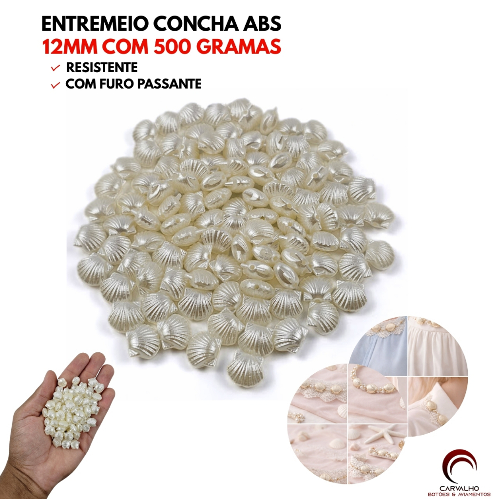 Entremeio Concha Abs Com Furo Passante 500 Gramas Palha Para Artesanatos E Bijuterias  Envio Rapido