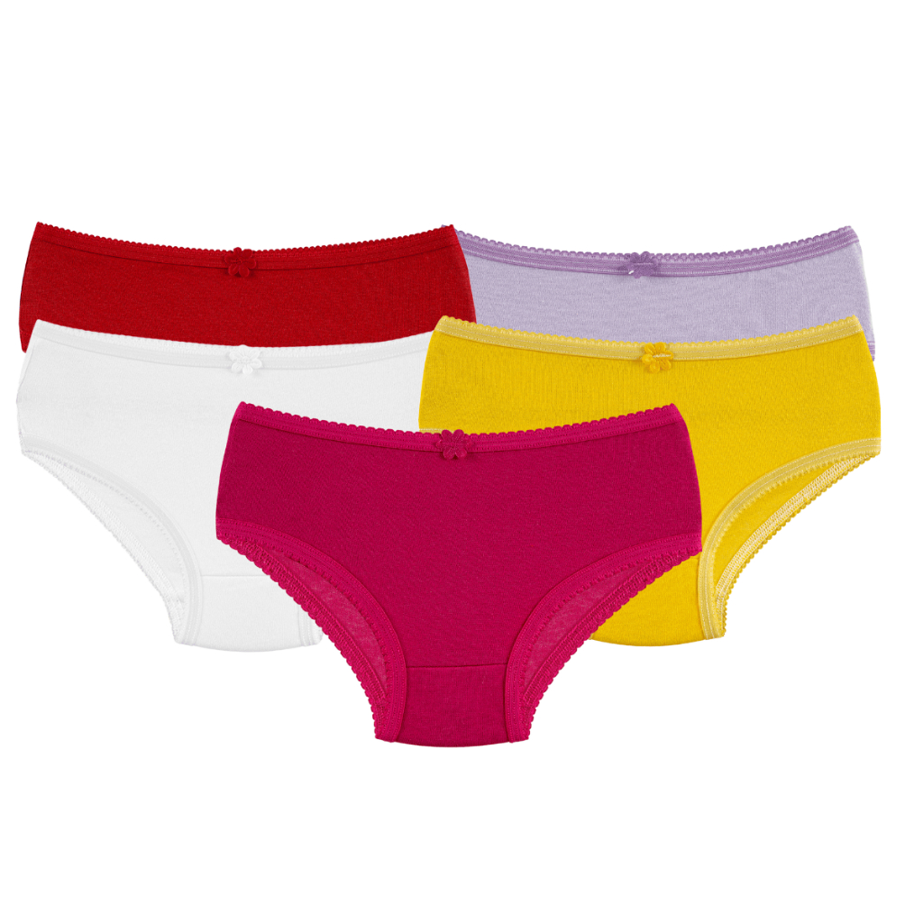 Kit 5 Calcinhas Infantis Lisa Malha 100% Algodão Calçolinha Menina Calçola Criança Confortável