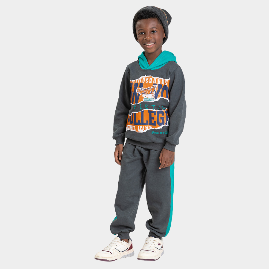 Conjunto Inverno Menino Blusão com Capuz e Calça com Recorte em Moletom New York