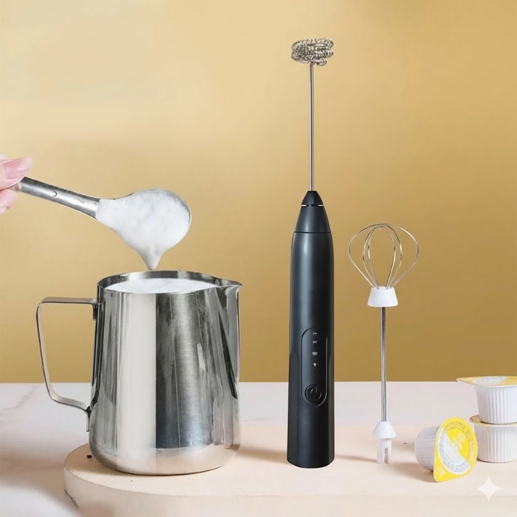 Mixer Batedor Elétrico Portátil Bivolt Premium PRETO – Mixer para Bebidas