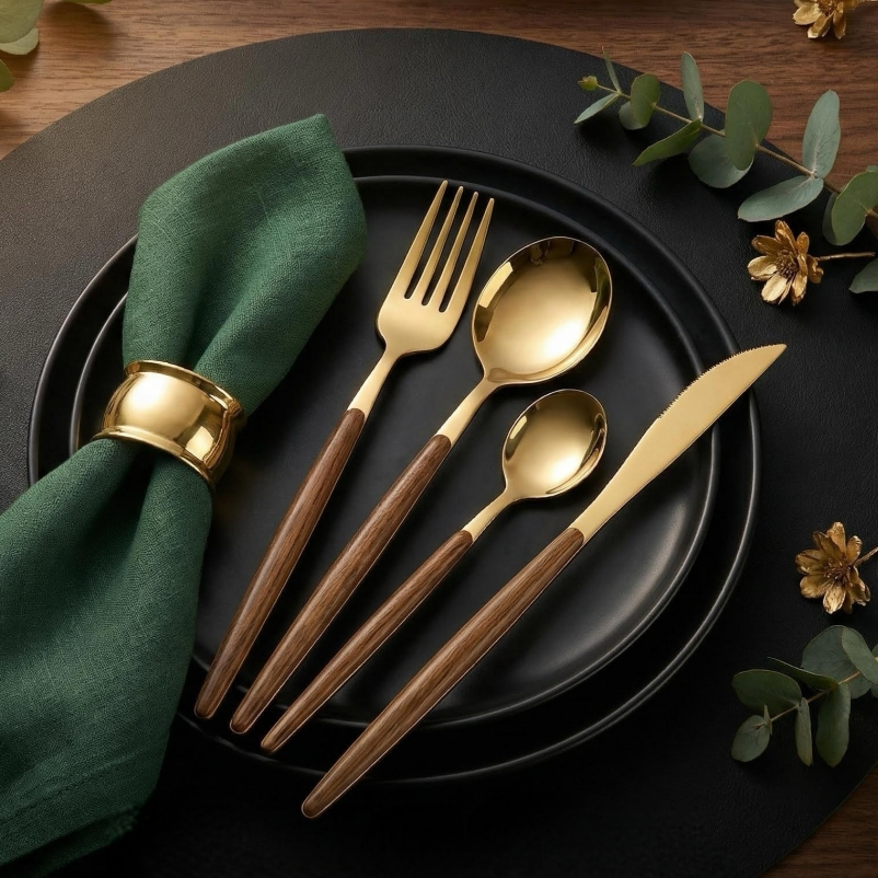 Faqueiro Dourado 24 Peças em Aço Inox Luxo Mesa Posta