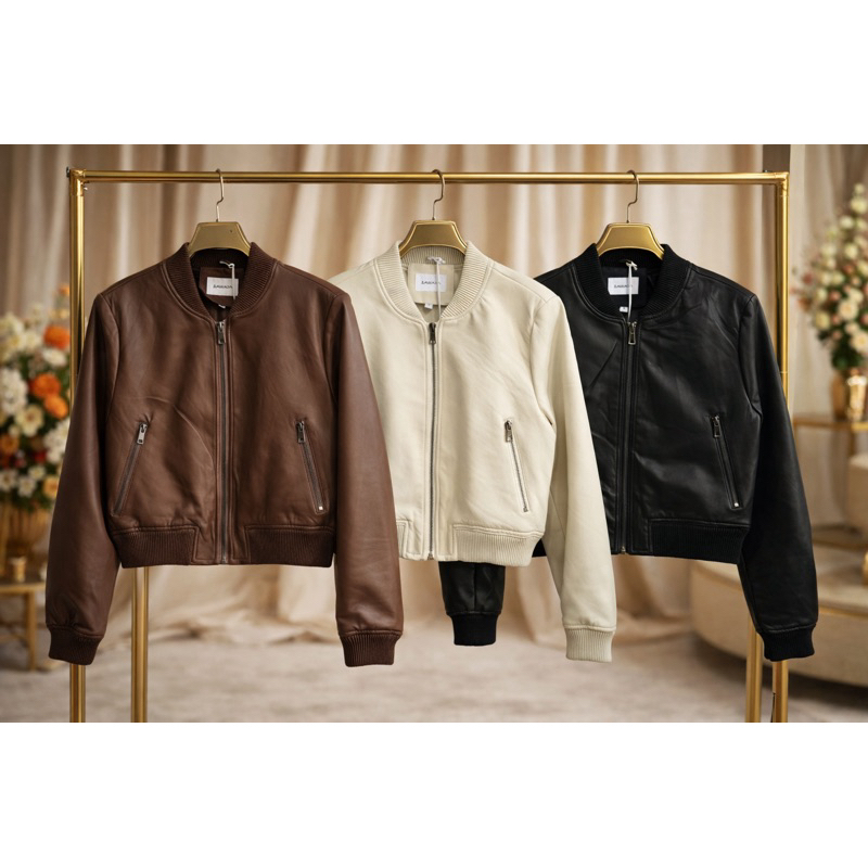 Jaqueta de couro bomber em Oferta na Shopee