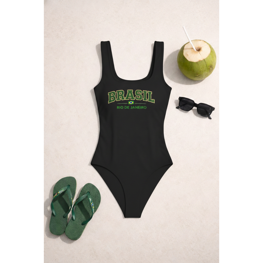 Body Feminino Blusa do Brasil Decote Quadrado Regata Brazil Rio de Janeiro Suplex Copa do Mundo Eleição Carnaval