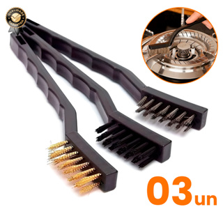 Kit 03 Escovas de Aço Multiuso Aço Latão Nylon Cabo Plástico em Oferta na Shopee