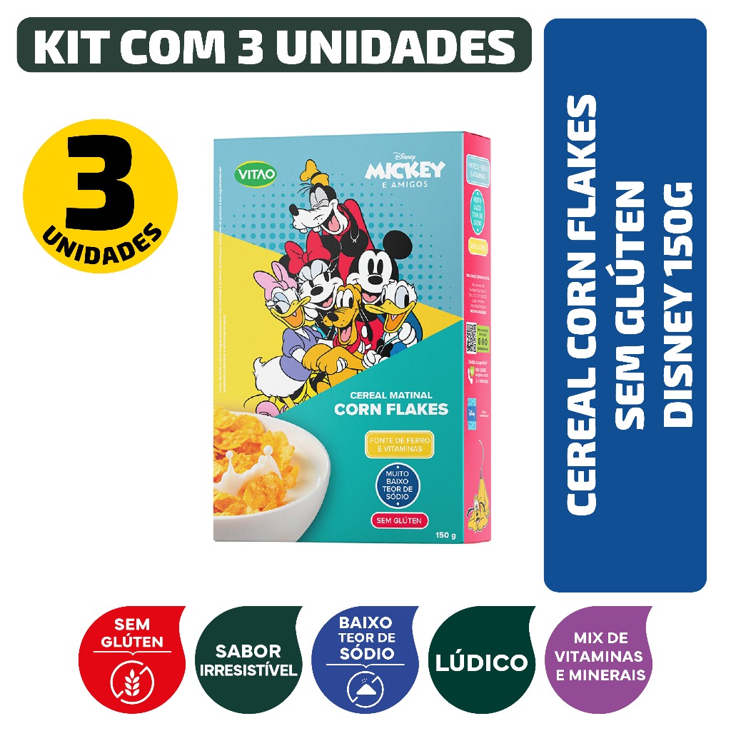 Kit Cereal Corn Flakes Sem Glúten Disney 150G - 3 Unidades em Oferta na Shopee