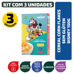Kit Cereal Corn Flakes Sem Glúten Mickey Disney 150G - 3 Unidades