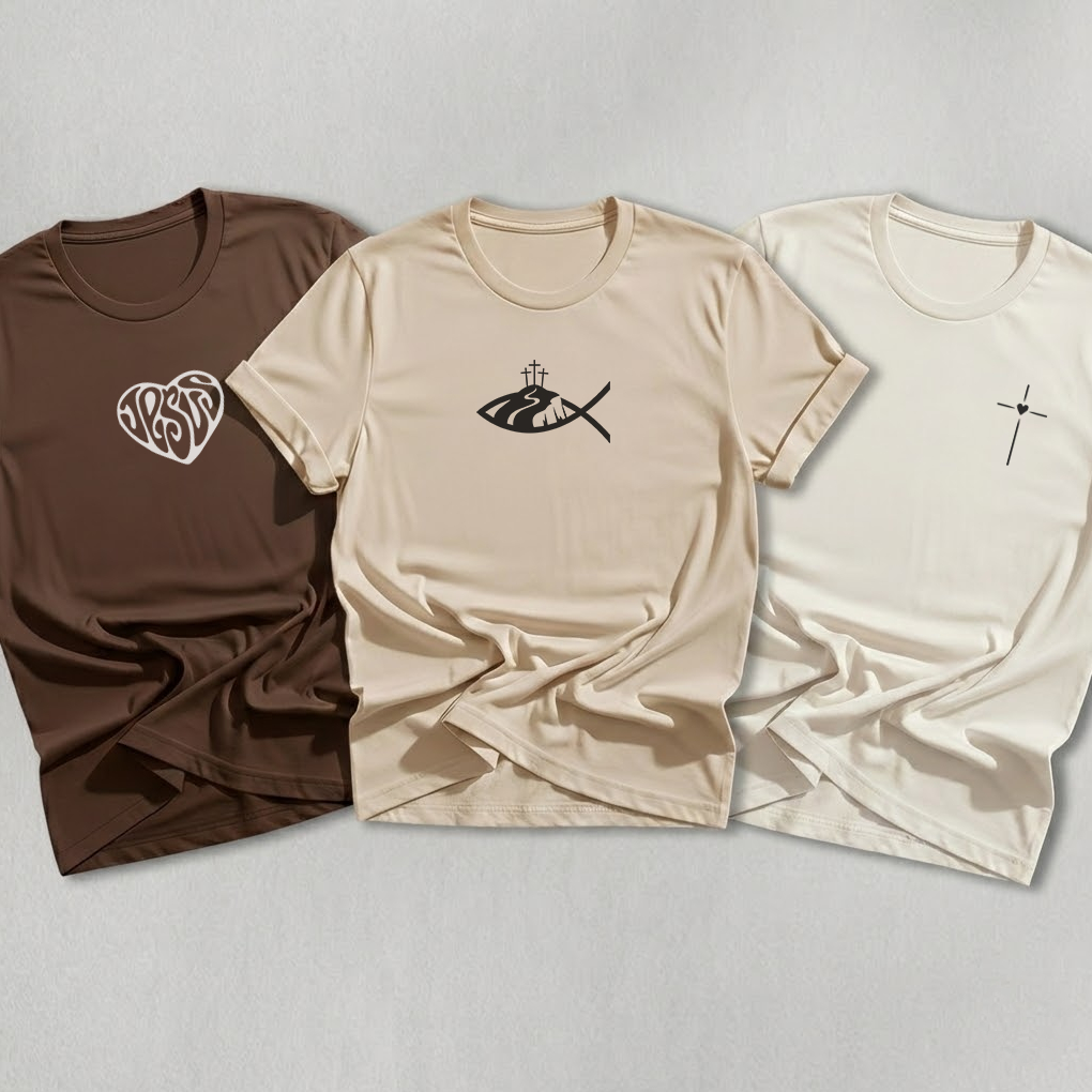 Kit 3 Camisetas Religiosas Unissex Estampada -100% Algodão Confortável Estilo Moderna