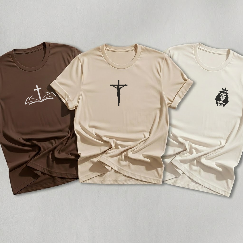 Kit 3 Camisetas Religiosas Unissex Estampada Cruz -100% Algodão Confortável Estilo Moderna