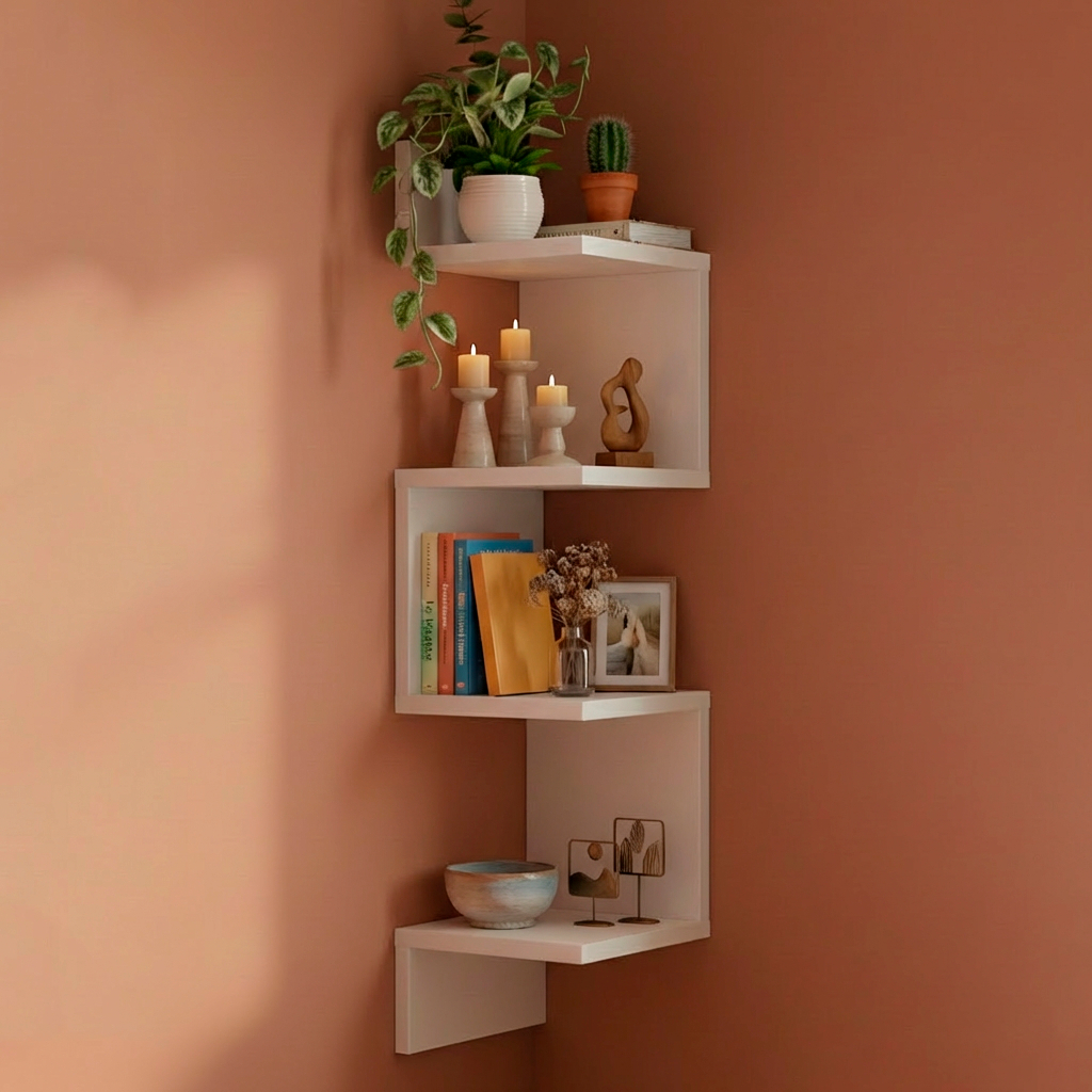 Prateleira De Canto Livros Nicho Branco Decoração Branca Preto