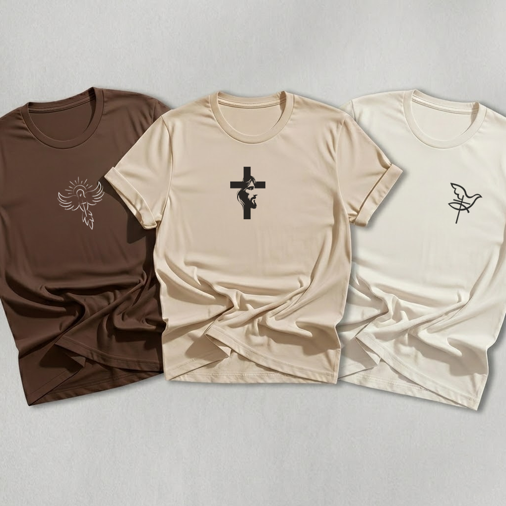 Kit 3 Camisetas Religiosas Unissex Estampada com Cruz Cristã -100% Algodão Confortável Estilo Moderna