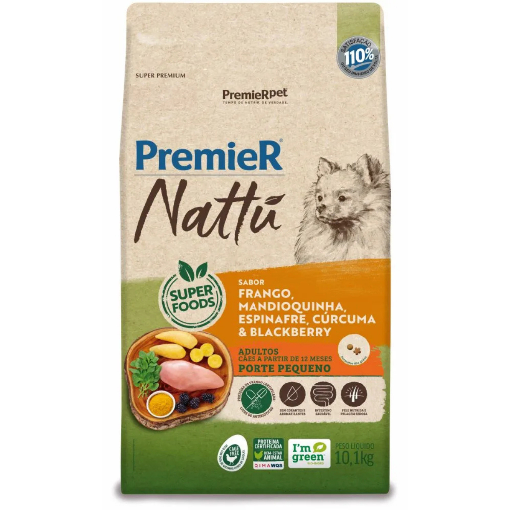 Ração Premier Nattu Cães Mini Mandioquinha/espinafre 10,1kg