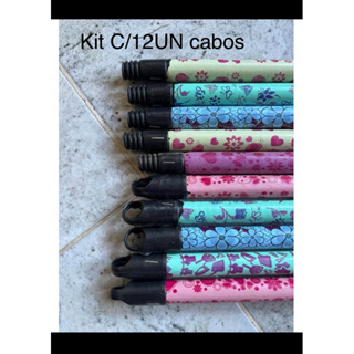 kit c/12un cabo de vassoura e rodo 1.20cm plastificado com rosca plástica em Oferta na Shopee