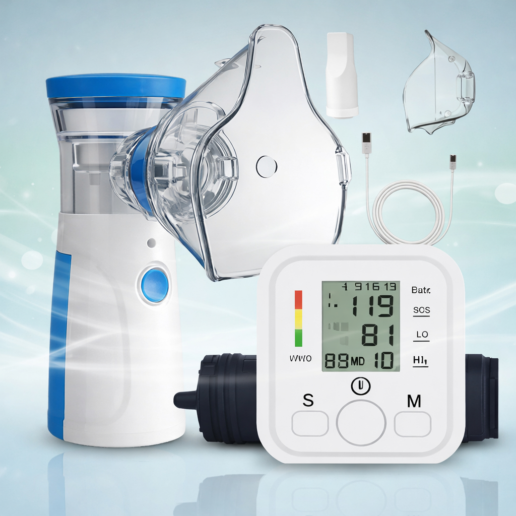 Medidor de Pressão Arterial Digital Inteligente com Nebulizador Inalador Portátil Branco