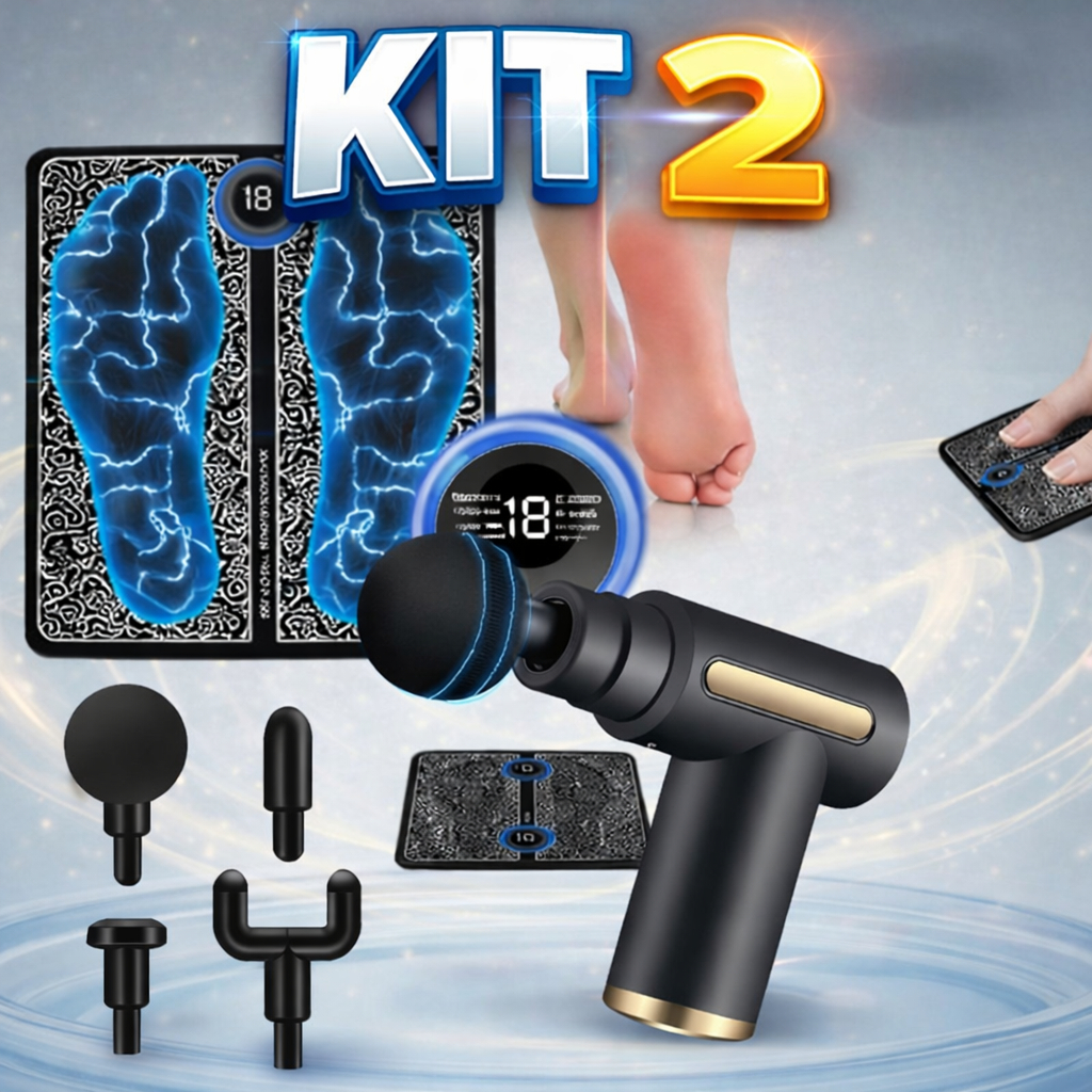 Kit Tapete Massageador Elétrico Pés e Pulso + Pistola Massageadora Portátil Bivolt Relaxamento