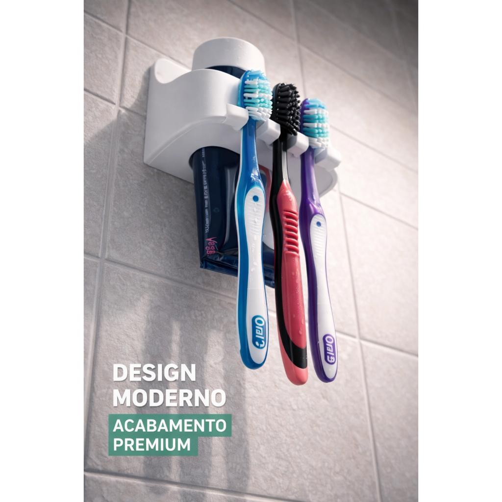 Suporte Porta Escovas e Pasta de Dente de Parede – Organizador com Fixação Forte Sem Furar