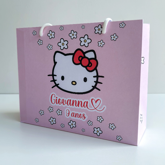 Sacolinha Sacola Personalizada | Chá de bebe | Lembrancinha Hello Kitty Vermelha com Rosa