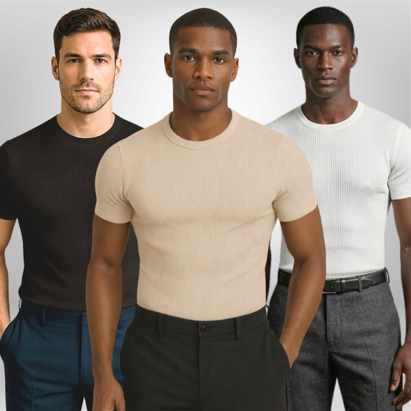 Kit 3 Camisetas Masculina Canelada Americana Slim Algodão Premium Ribana