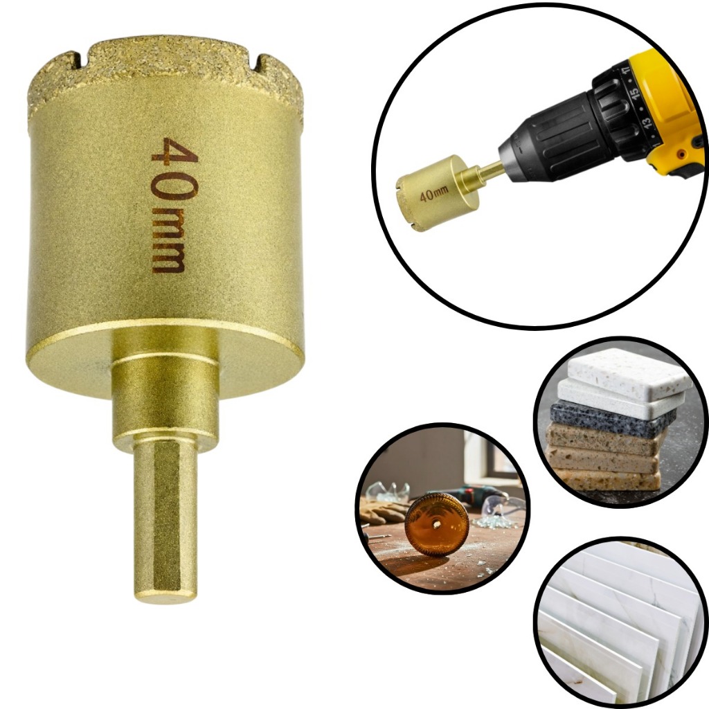 Broca Serra Copo Diamantada Eletrolítica 40mm Furadeira Perfurar Vidro Porcelanato Cerâmica Mármore em Oferta na Shopee
