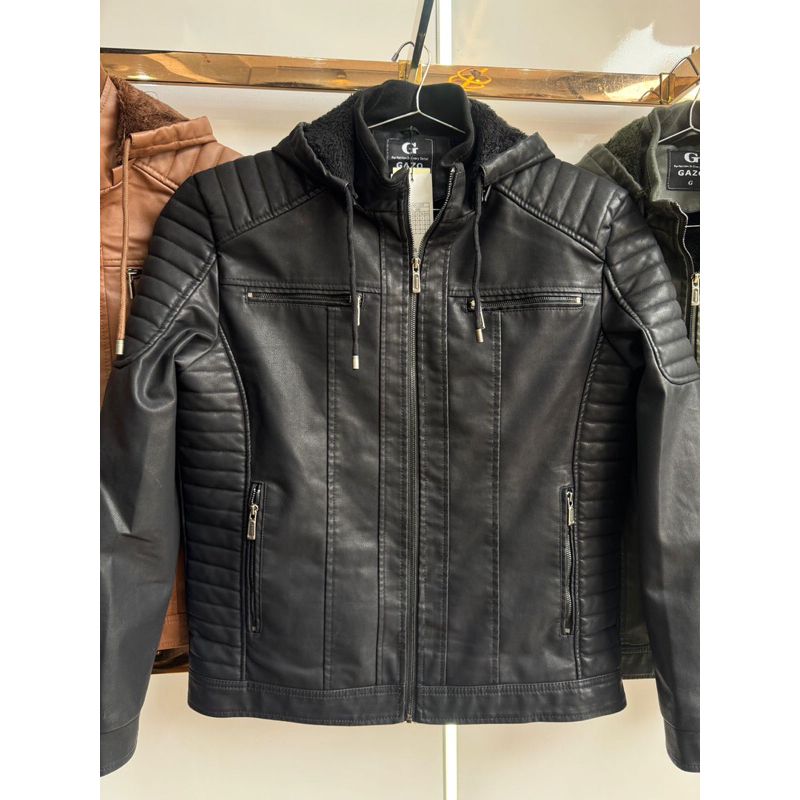Jaqueta De Couro Pu Masculina Detalhada E Forrada Por Dentro Com Capuz removível Moda 2026