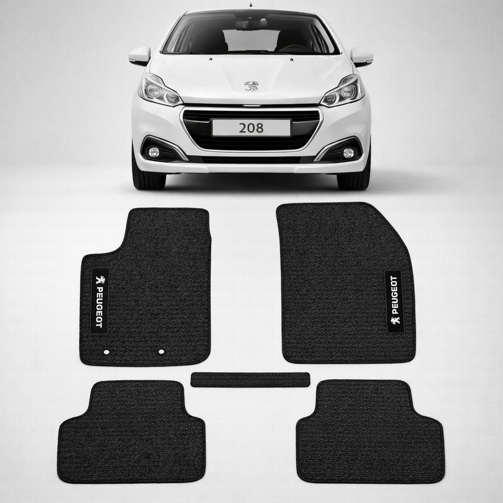 Kit de tapetes 5 peças específico Peugeot 208 2013 14 15 ... 22 23 2024 Carpete Res-Preto