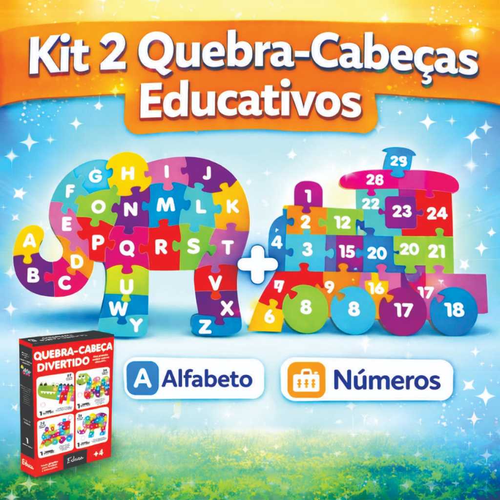 Quebra Cabeça TRENZINHO Números ELEFANTE Alfabeto MDF Brinquedo Educativo Pedagógico