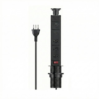 Torre de Tomada Retrátil MiniMen 3 Tomadas 2 USB 2500W Extensão de Mesa Embutir Escritório